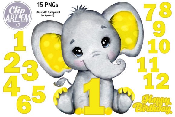 Download Unisex Yellow Elephant 12 Numbers 15PNGs - Unisex Collection