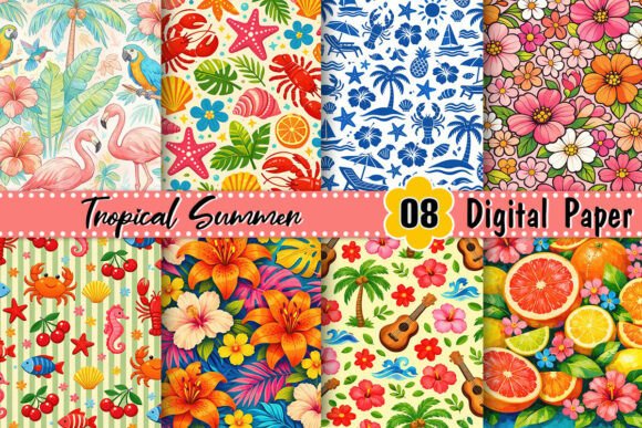Download Tropical Summer Digital Paper - Summer digital paper Collection