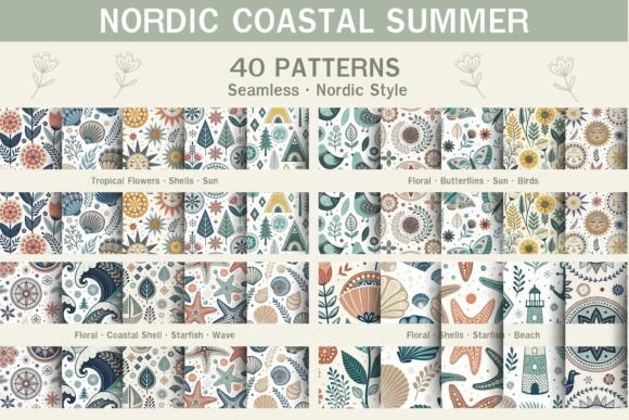 Download Nordic Coastal Summer Digital Paper Pack - Summer digital paper Collection