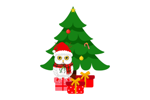 Download Cute Owl with Santa Hat &amp; Christmas Tree - Premium Bundle