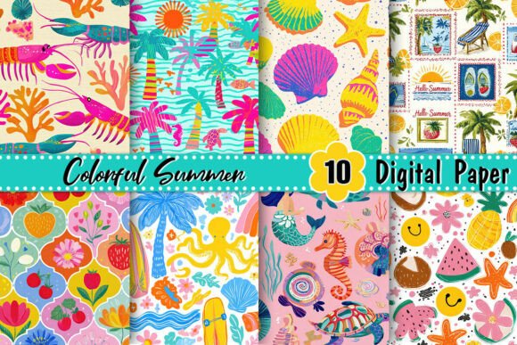 Download Colorful Summer Digital Paper - Summer digital paper Collection