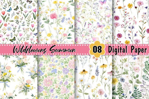 Download Tiny Wildflowers Summer Digital Paper - Summer digital paper Collection