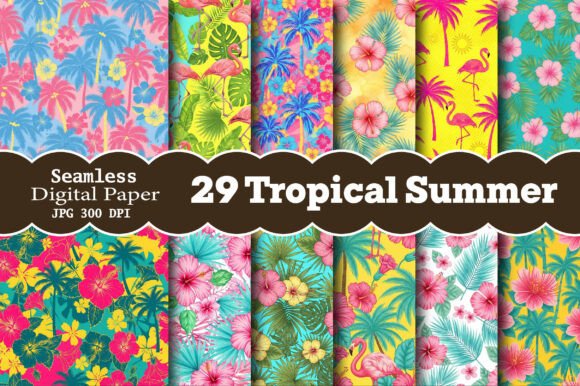 Download Pink Tropical Summer Digital Paper - Summer digital paper Collection